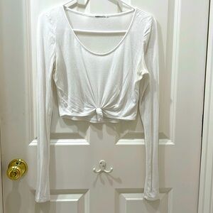 Stretchy White Ribbed Cropped Top